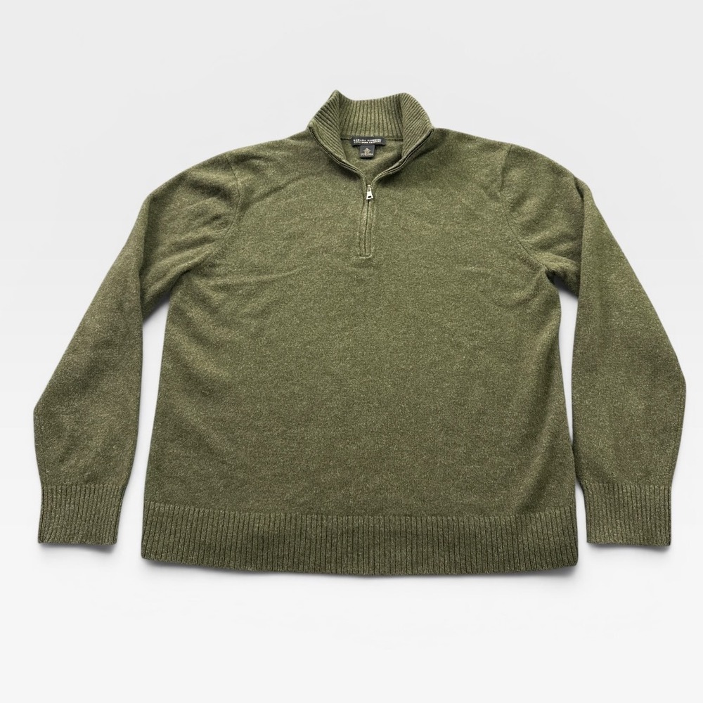 Banana Republic Quarter Zip Sweater Mens XL Olive Green Lambswool Cashmere Knit - Picture 2 of 9